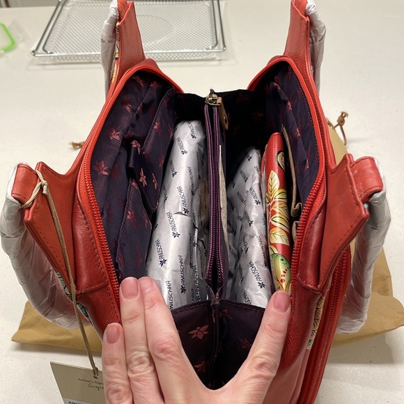 Anuschka Red Floral Shoulder Bag - Picture 10 of 11